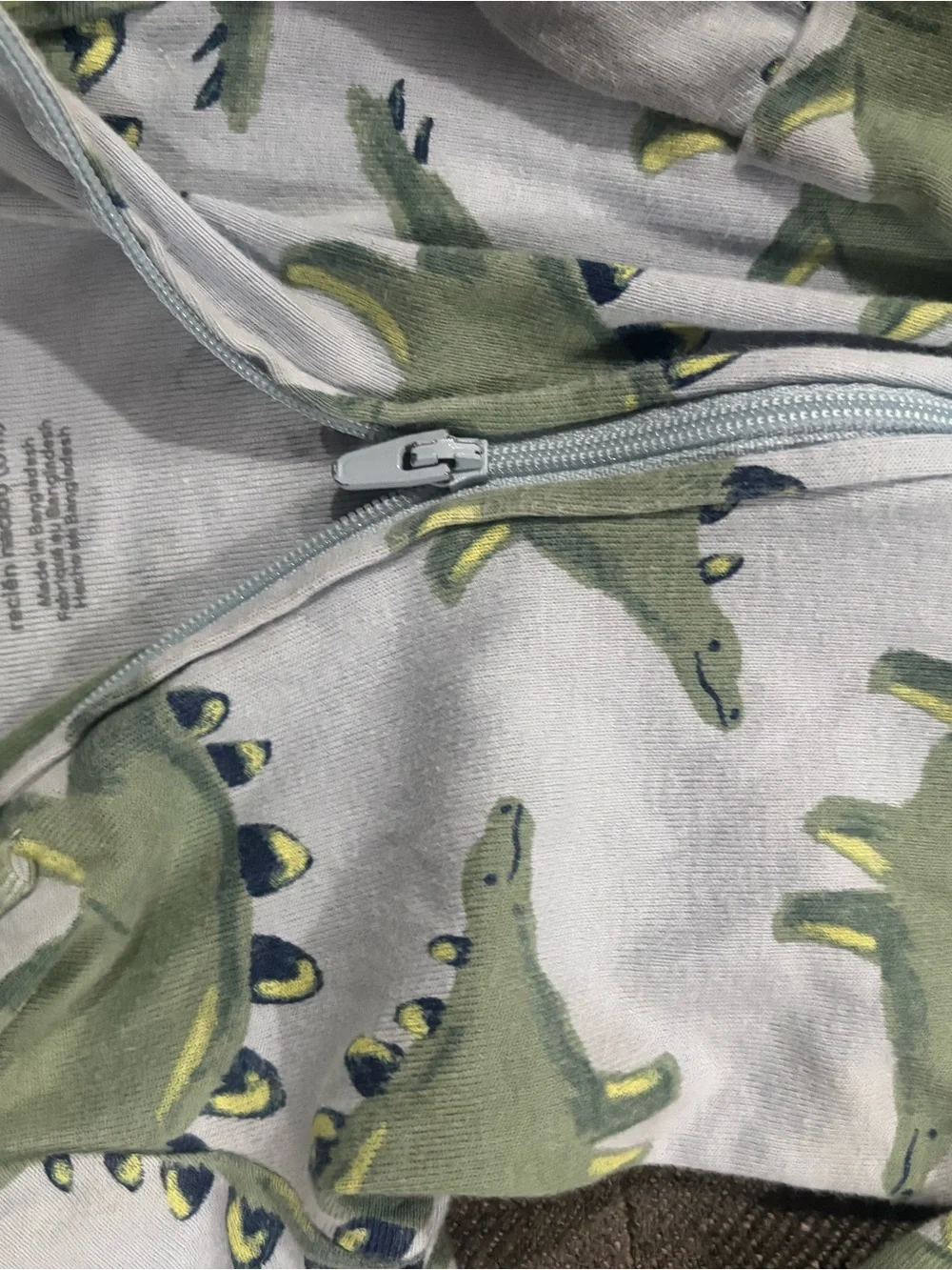 Carter's White and Green Dinosaur Zippered Pajama Sleepsuit